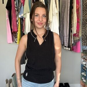 Free People Black Open Back Contrast Stitch Tank Top XS